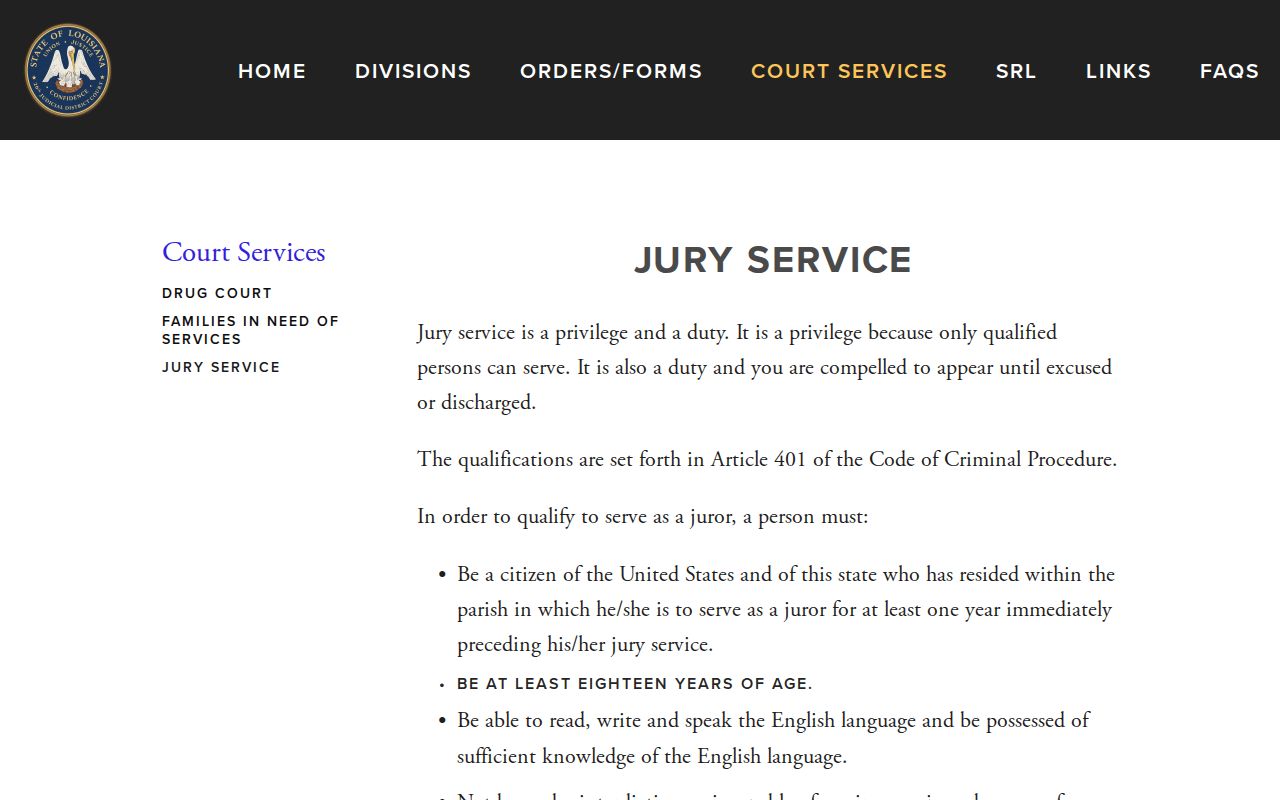 Bossier Parish court docket jury-service courthouse access page